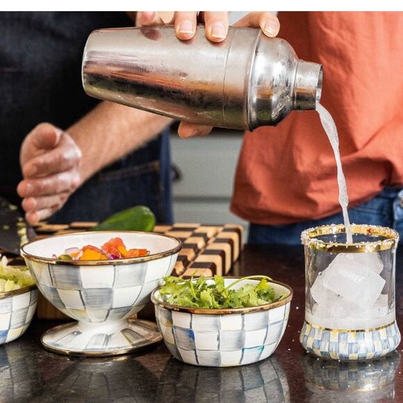 Brand New Mackenzie-Childs Sterling Check Ice Cream Dishes Set of 4 - Picture 3 of 15